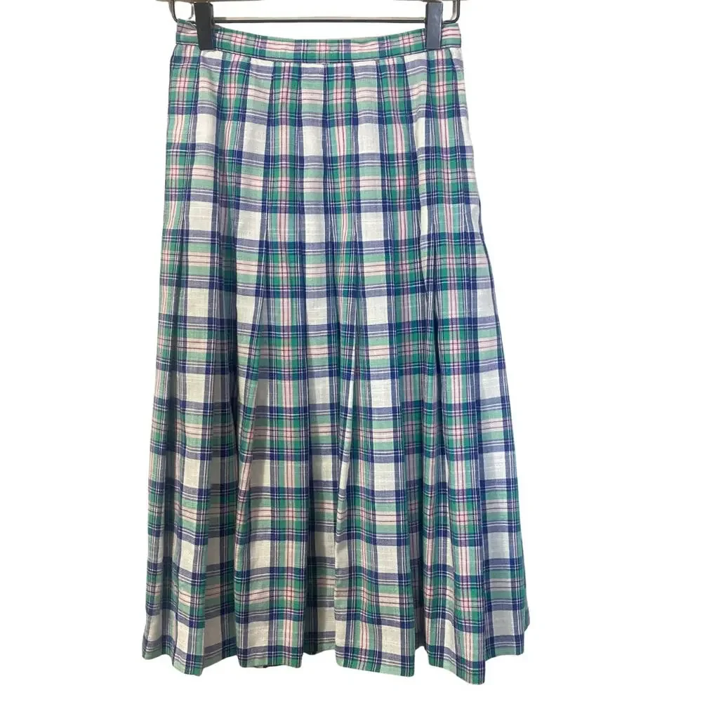Pendleton Country Sophisticates Checked Plaid Vintage A-Line Midi Skirt Sz 6-8*